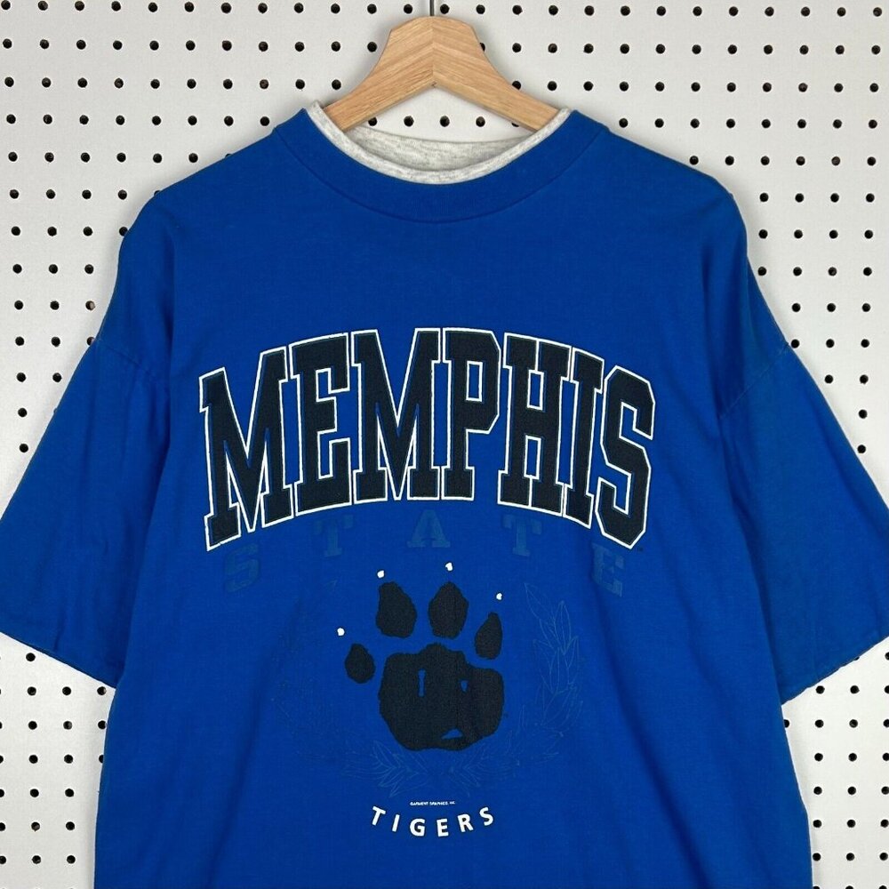 Vintage Memphis State Tigers T Shirt Size Large‎ 90s Hardaway Blue Black Graphic